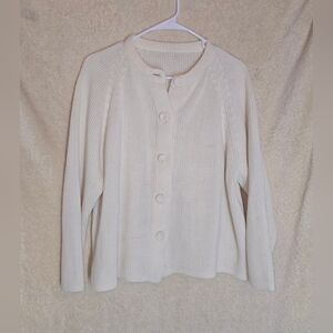 Women's Vintage Cream Long Sleeve Knit Cardigan Full Button-Down Raglan Sleeves